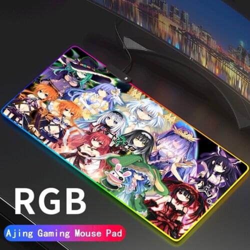 RGB DATE A LIVE Mouse Pad Gaming Accessories Computer Mousepad Large XL Gamer Rubber Carpet Big Led with Backlit Play Desk Mat