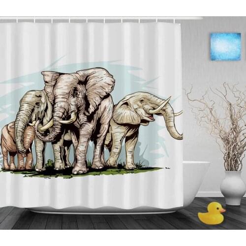 Beautiful Whild Elephant Decor Shower Cutains Animals Designs Bathroom Shower Curtains Polyester Waterproof Fabric With Hooks