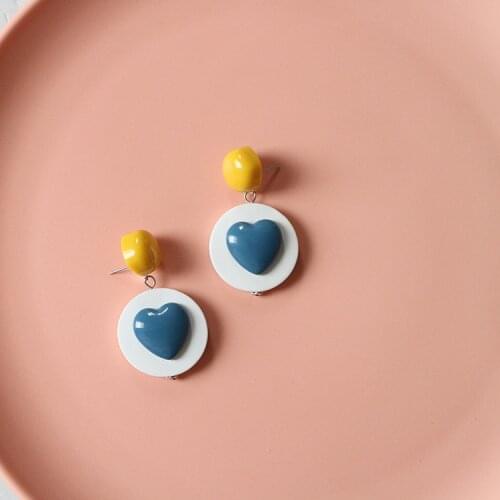 Summer vacation Japan and Korea simple resin love wooden earrings niche design temperament ear jewelry ear clips female charming