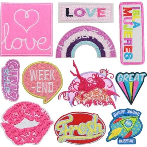 New Rainbow Love Kiss Iron on Patches Sewing Embroidered Applique for Jacket Clothes Stickers Badge DIY Apparel Accessories