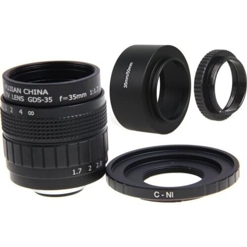 Fujian 35mm F1.7 CCTV Movie lens +C Mount +Lens Hood for Nikon AW1, S2, J4, V3, J3, V2, J2, S1, J1, V1,N1