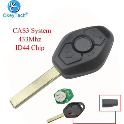 OkeyTech Car Remote Key For Bmw CAS3 X5 X6 Z4 System Keyless Entry Transmitter 433Mhz ID44 Chip Uncut Blank HU92 Blade 3 Button