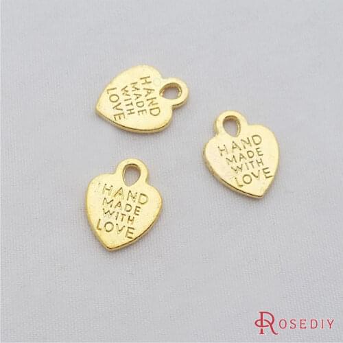 Wholesale 15*12mm Gold color HANDMADE WITH LOVE Heart Zinc Alloy Charms Pendants Diy Jewelry Findings Accessories 40 pcs(JM7359)