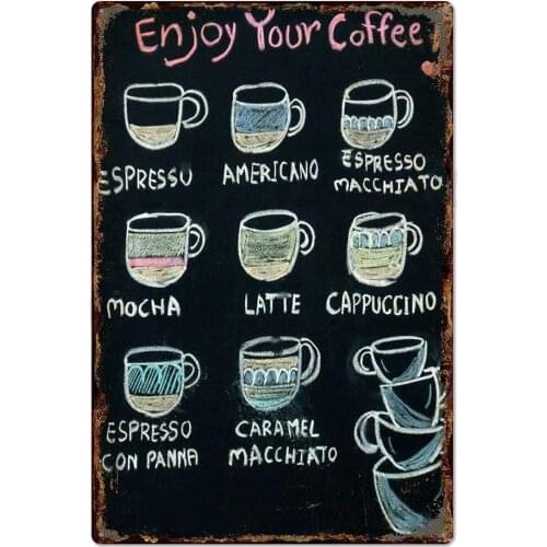 Original Vintage Design Coffee Tin Metal Wall Art Signs, Enjoy Your Coffee Thick Tinplate Print Poster Wall Decoration