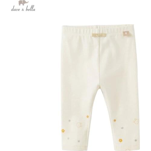 DBJ18250 dave bella autumn baby girls fashion bow print pants children full length kids girl pants infant toddler trousers