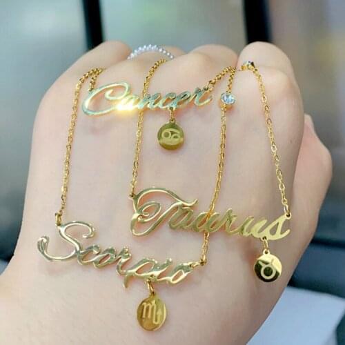 12 Zodiac Letters Pendant Necklace Old English Scorpio Aries Taurus Gemini Cancer Leo Choker Horoscope Signs Necklace Jewelry