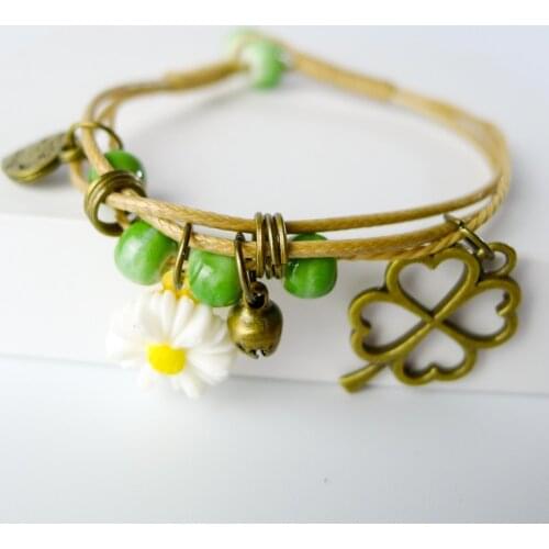 Plastic Flower pendant beads Hand-made Bracelet Bohemian Charm Bracelet For Women Gift Strand bracelets #EY406