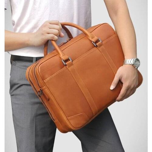 Mens Briefcase Cow Leather Business Travel Vintage 15" Laptop Bags Brand Designer Large Capacity Shoulder Hand Bag Tote Bags