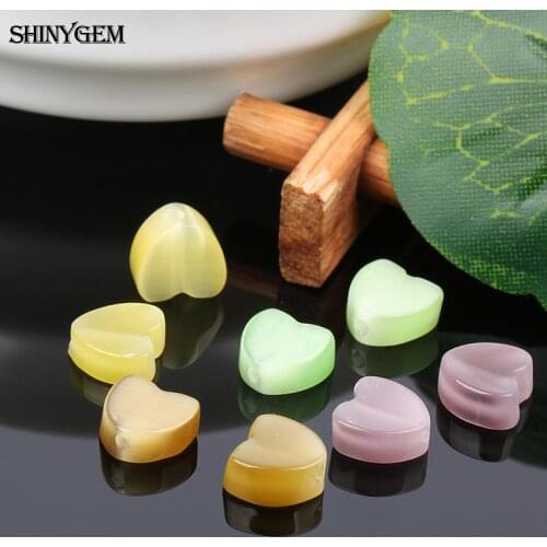 ShinyGem 8mm/10mm Resin Heart Shape Natural Cat Eye Stone Charm Loose Bead For DIY Jewelry Making Random Sending Colors 30pcs