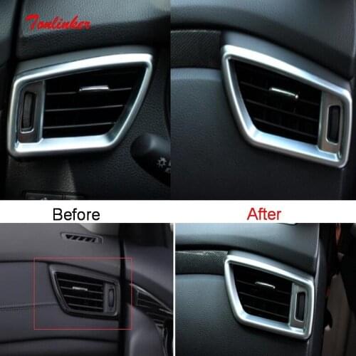Tonlinker Interior Dashboard Outlet Cover case stickers For Nissan X-Trail 2014-19 Car Styling 2 PCS ABS Chrome Cover sticker