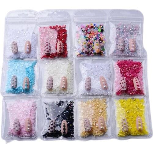 1000pcs Nail Art Decorations Mixed Color Pearl 3D Charms Mermaid AB Ball Pearl 1 Bag 2-6mm 'Unicorn’ Pearls and Rhinestone