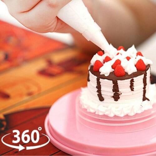 14cm Revolving Cake Turntable Decorating Elegnt Pink Stand Non-Slip Base