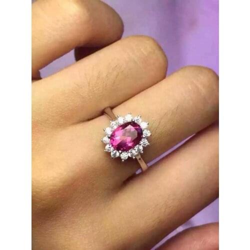 Natural red topaz Ring Natural gemstone Ring S925 sterling silver trendy Elegant Luxury Diana round women party gift Jewelry