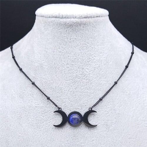 Witchcraft Blue Tendon Stainless Steel Sun Moon Necklace Women Black Color Pendant Necklace Jewelry pendientes pequenos E2259S03
