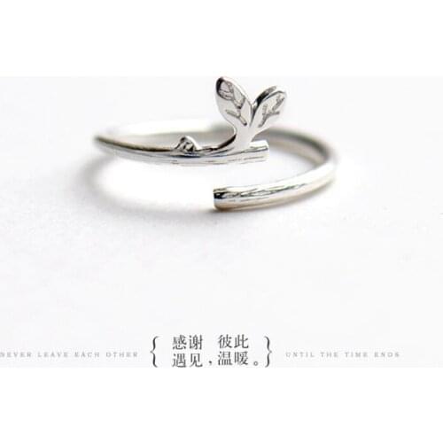 Real 925 Sterling Silver Jewelry Fashion Elegant Fresh Branch Leaves Opening Rings for Women Mujer Anillos Accessories SR380