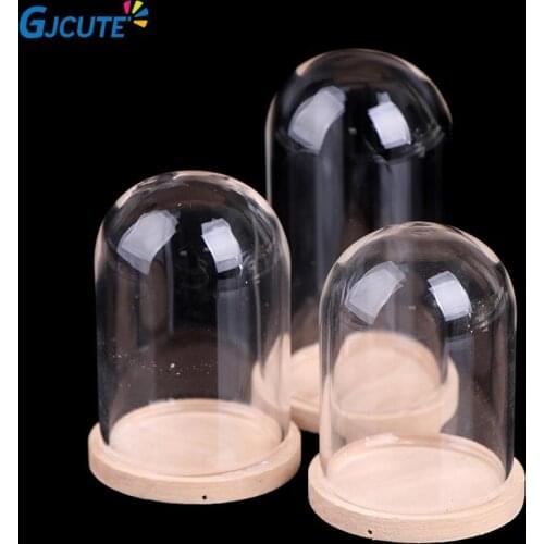 1:12 Miniature Glass Display Bell Jar with Wooden Base Dollhouse Decoration Accessories For Doll House Decoration