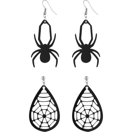 2Pairs/set Big Acrylic Earrings for Women Girls Halloween Black Scary Spider Web Dangle Earrings Brincos Cool Punk Party Jewelry