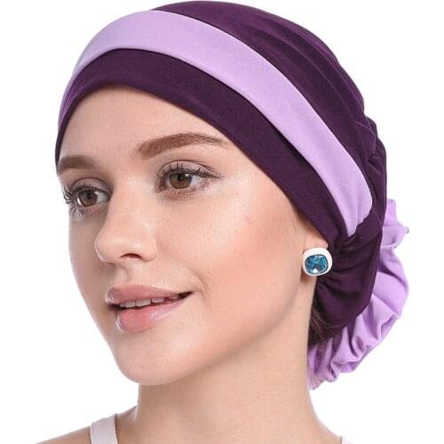 2021 stretch inner hijab caps ready to wear hijab bonnet flower indian headwrap muslim hat turban femme musulman turbante