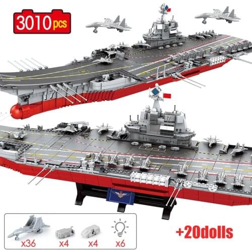3010PCS Aircraft Carriers Building Blocks Military WW2 Warship Cruiser City Police Figures Bricks Toys for Children