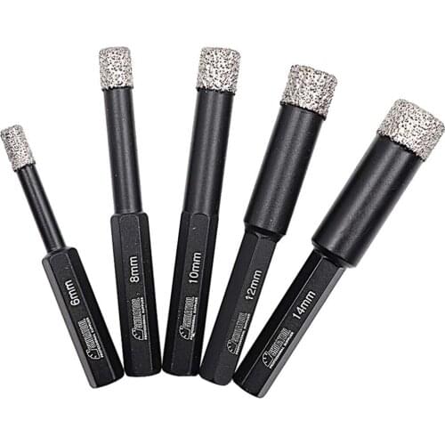 5 Pcs Dry Diamond Drill Bits Hex Shank for Porcelain Tile Ceramics Marble Diameter 6mm 8mm 10mm 12mm 14mm Opener Locator Cutter