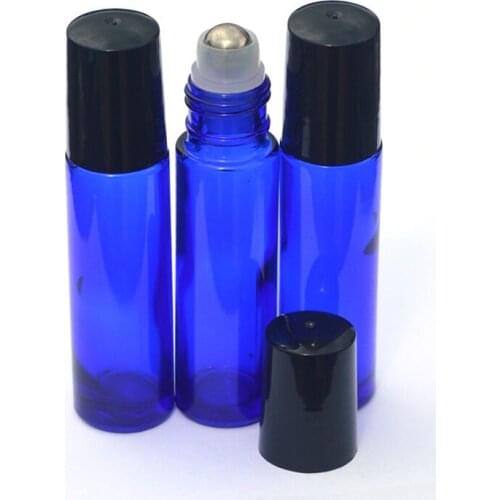 6pcs Aromatherapy Essential Oil Roller Bottles Refillable Bottles 10ml Glass Roll on Bottles with Metal Ball Black Plastic Cap