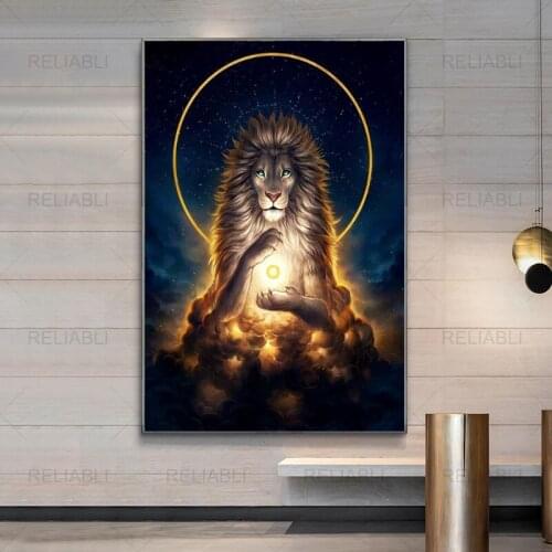 Abstract Golden Light Lion Animals Picture Canvas Painting Posters and Prints Modern Wall Art Picture in Living Room Home Decor