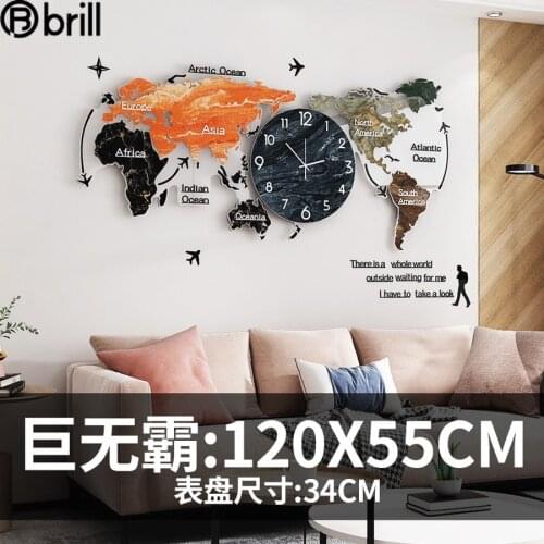 World Map Large Wall Clock Living Room Luxury Nordic Creative Modern Wall Watches Silent Map Design Dinding Room Clock Wall 2021