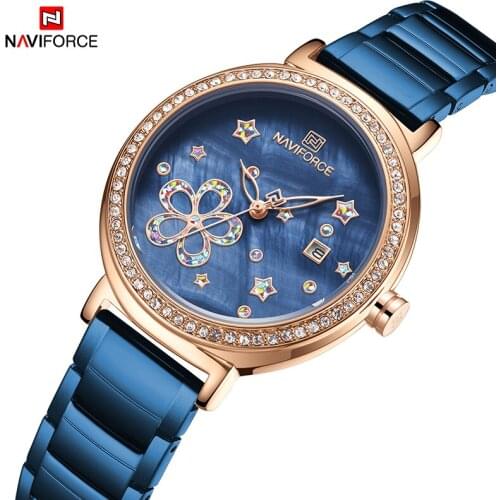 2021NAVIFORCE Brand Rose Gold Blue Watch Women Fashion Casual Waterproof Ladies Dress Watches Mesh Belt Strap Relogio Feminino