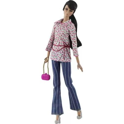 Floral Long Sleeve Shirts Stripe Pants 11.5" Doll Outfits For Barbie Clothes Tops Trousers 1/6 BJD Accessory Kids Playhouse Toys