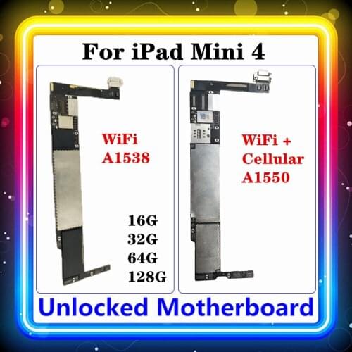 For IPad MINI 4 Motherboard A1538 WiFi A1550 WiFi + SIM Without Touch ID Free Clean Original Tested Logic Board With Full Chips