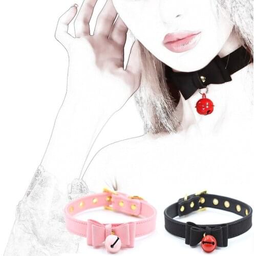 Sexy Metal Bell Choker Leather Dog Collar Fetish Slave Costume Erotic Accessorry BDSM Bondage Necklace Neckband Cosplay Sex Toys