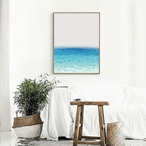 Unframed Sea-Water Canvas Print Painting Landscape Blue Water Bright Sky Poster Wall Art Picture For Decoration LZ1037