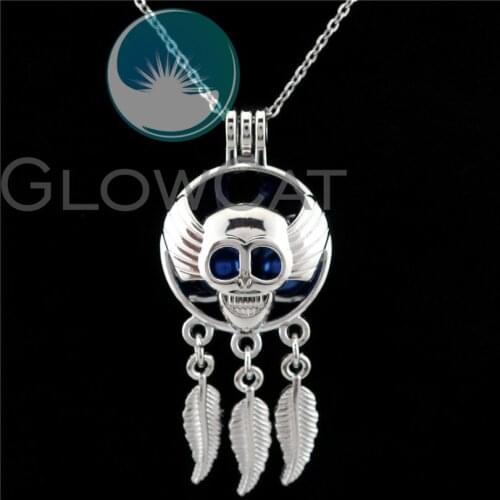 K951 Skull Dream Catcher Beads Pearl Cage Aromatherapy Locket Necklace Women Girl Friend Gift