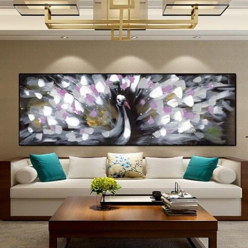 Abstract Animal Oil Painting Posters and Prints Wall Art Canvas Painting Peacock Opening Pictures for Living Room Decor No Frame