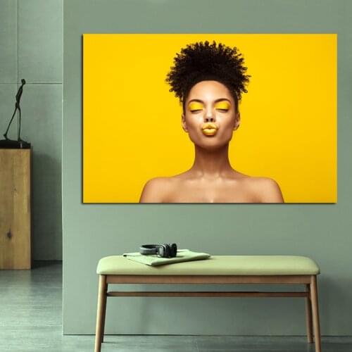 Yellow Lips Curl Woman Home Decoration Art Wall Pictures FOR Living Room Poster Print Figure Canvas Paintings