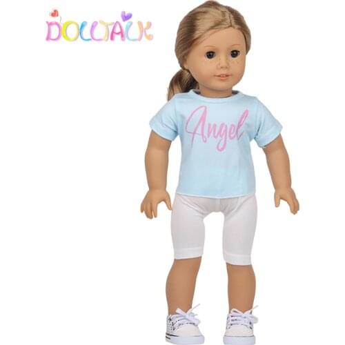 Doll Talk Doll Accessories For Girls Doll Clothes Angle Shirt + White Shorts/Set For 18 Inch American 43 Cm New Baby Born Dolls
