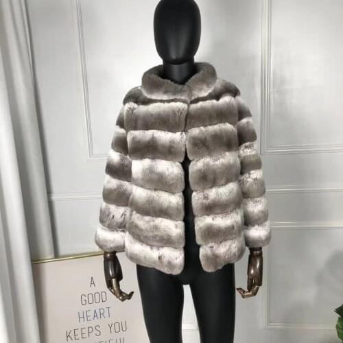 CNEGOVIK Cropped Chinchilla Color Coat Women Real Rex Rabbit Fur Jacket With Stand Collar 2021 New Arrival
