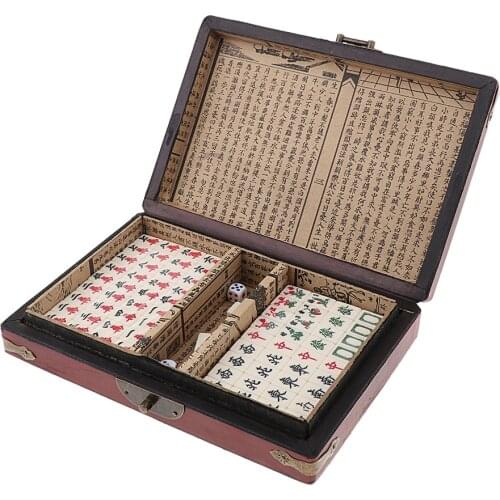 Chinese Mahjong Toy Set, Classic Board Game 144 Tiles Set with a Wooden Box and Manual