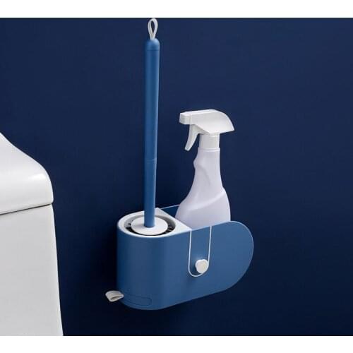 Punch-Free Wall-Mounted Toilet Brush No Dead Corners Household Toilet Cleaning Brush Silicone Cover Device Rack For Bathroom