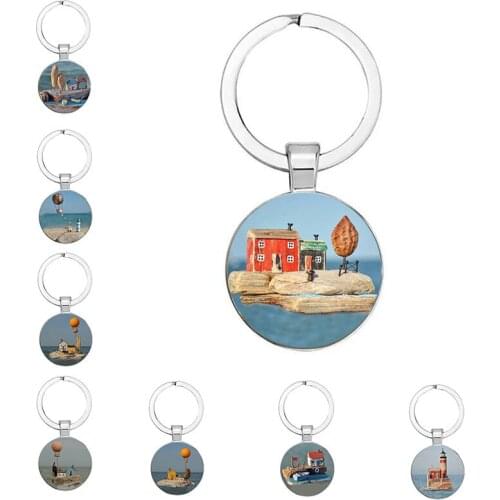 New House Keychain, Island House Hand-Made Keychain, New House Jewelry Gift Fashion Keychain