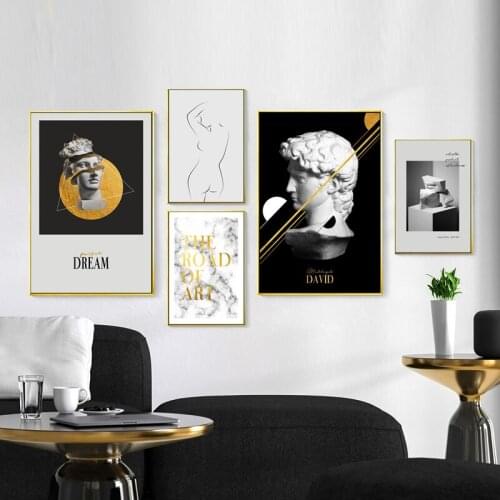 Nordic Abstract Line Body Poster Print Retro David Plaster Statue Canvas Painting Wall Art Picture for Living Room Home Decor