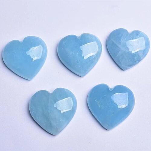 Natural gemstone carved quartz sky blue aquamarine heart shaped crystal healing stone for gifts