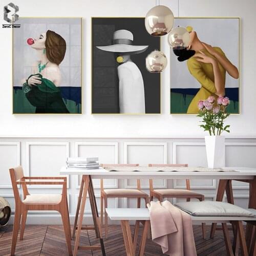 Modern Wall Charts Bubble Chewing Gum Ladies Portrait Canvas Decorative Paintings Wall Pictures for Living Room Home decor