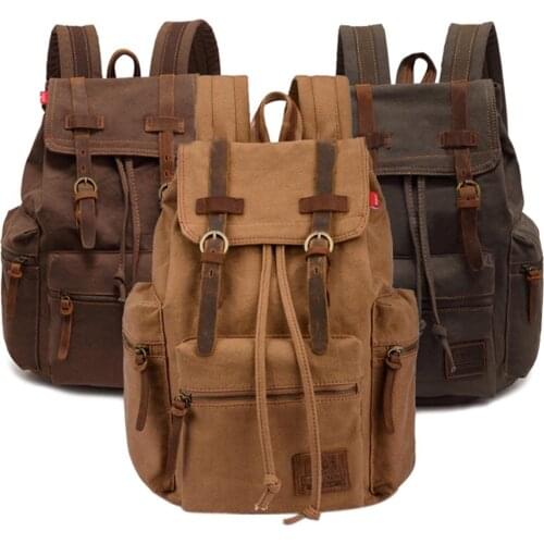 Vintage Men Casual Canvas Leather Backpack Rucksack Satchel Hiking Bag School Bag JL
