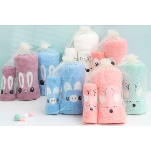 High-density Coral Velvet Towel Embroidery Animal Pattern Set Towel Bath Towel Towel Set Lovely Gift Knitted Plain Dyed Cartoon