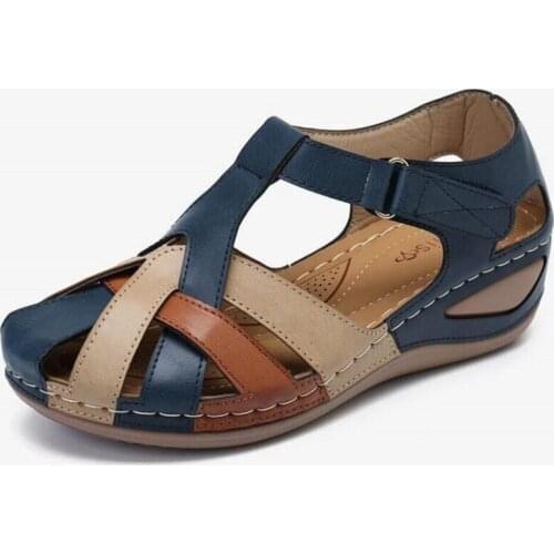 Designer plus size womens sandals 2020 summer new retro slope heel cross buckle sandals women fashion casual womens shoes