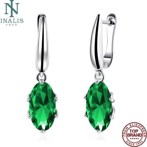 INALIS Oval Shape Drop Earrings For Women Green 5A Clear Cubic Zircon Romantic Female Earring Birthday Fashion Jewelry Hot Sale