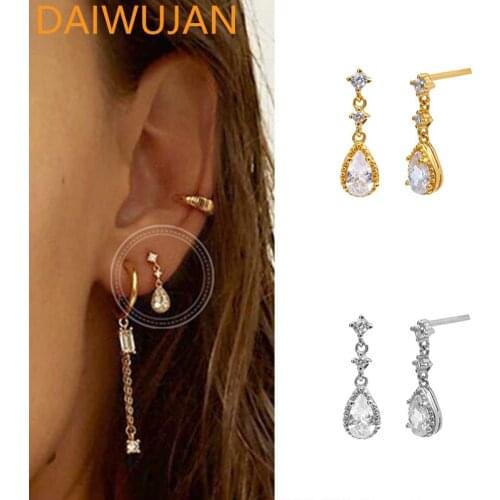 DAIWUJAN 925 Sterling Silver Drop Earrings For Women Water Drop Zircon Temperament Dangle Earring Luxury Bridal Wedding Jewelry
