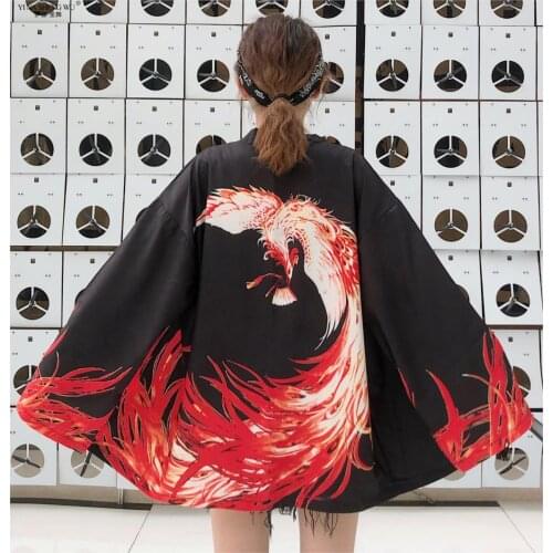 Yukata Women Japanese Kimono Cardigan Dragon Printed Long Sleeve Shirt Casual Kimonos Femme Kawaii Asian Kimono Cosplay Costumes