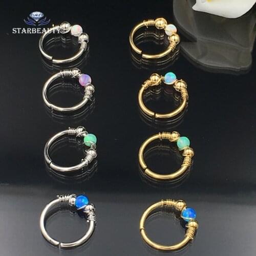 1Pc Fire Opal Daith Nipple Lip Tragus Piercing 16G Hoops Helix Piercing Ear Cartilage Surgical Steel Septum Clickers Nose Ring